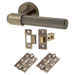 Altro Antique Brass Knurled Latch Door Handles on Rose Pack - Esme Range