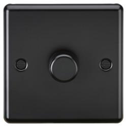 Knightsbridge 5-150W 1 Gang 2 Way Push On/Off Rotary Rounded Intelligent LED Dimmer - Matt Black