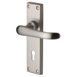 Heritage Brass by M Marcus Satin Nickel Keyhole Lock Door Handles - Windsor Range - 154 x 40mm