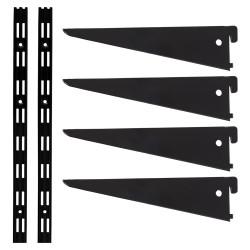 Altro Twin Slot Shelving Kit - 2 x 2000mm Shelf Wall Uprights & 4 x 270mm Shelf Brackets - Black
