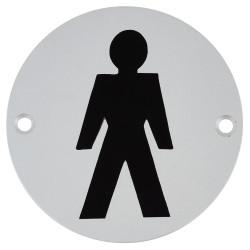Touchpoint Mens Toilet Door Sign - 75mm Diameter - Satin Aluminium
