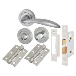 Touchpoint Satin Chrome Bathroom Lock Door Handles on Rose Pack - Morgan Range