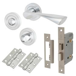 Altro Satin Chrome Bathroom Lock Door Handles on Rose Pack - Knightsbridge Range