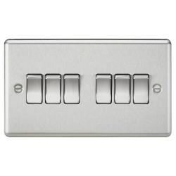 Knightsbridge 10AX 6 Gang 2 Way Round Edge Light Switch - Brushed Chrome