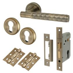 Altro Antique Brass Diamond Euro Lock Door Handles on Rose Pack - Luna Range