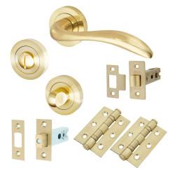 Altro Satin Brass Bathroom Deadbolt Lock Door Handle on Rose Pack - Sussex Ranges