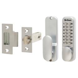 Briton 9160 Push Button Code Lock and Latch - Holdback Option - Satin Chrome