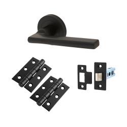 Touchpoint Matt Black Latch Door Handles on Rose Pack - Lexi Range