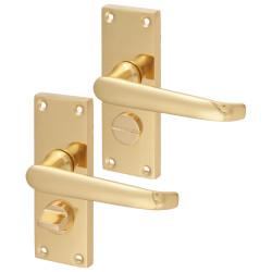 Touchpoint Polished Brass Victorian Straight Privacy Door Handles - Short Plate - 118 x 42mm
