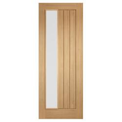 LPD Mexicano 1 Light Offset Frosted Glazed Pre-Finished Solid Internal Door - 1981 x 686mm - Oak