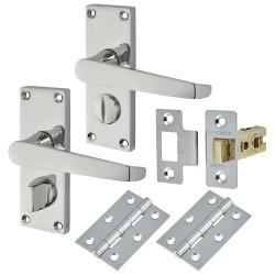 Touchpoint Polished Chrome Budget Straight Privacy Door Handles Pack - Short Plate