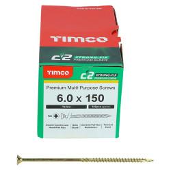 TIMCO C2 Strong-Fix Pozi Double Countersunk Wood Screws - 6.0 x 150mm - Yellow Zinc - Pack of 100