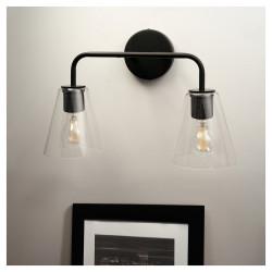 Altro Sabana Knurled 2 Light Indoor Wall Light - Matt Black Fittings & Hooded Clear Glass Shades