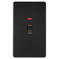 Knightsbridge 45A 2 Gang Screwless Double Pole Cooker Switch with Neon - Matt Black