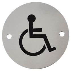 Touchpoint Disabled Toilet Door Sign - 75mm Diameter - Satin Aluminium