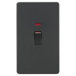 Knightsbridge 45A 2 Gang Screwless Double Pole Cooker Switch with Neon - Anthracite Grey