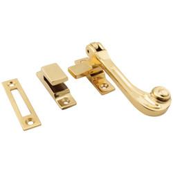 Hampstead Solid Curl Mortice & Hook Plate Casement Window Fastener - Reversible - Polished Brass