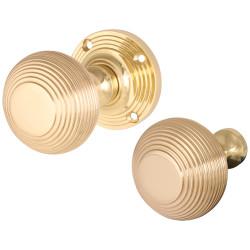 Heritage Brass by M Marcus Polished Brass Reeded Rim Door Knob - 60mm Rose Diameter