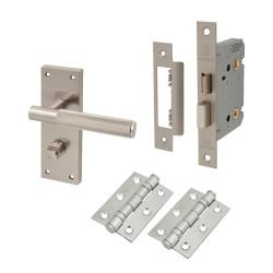 Altro Satin Nickel Knurled Bathroom Lock Door Handles Pack - Remi Range