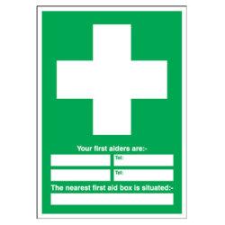 Altro Your First Aiders Are/Nearest First Aid Box Sign - 210 x 148mm - Rigid Plastic