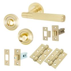 Altro Satin Brass Lines Bathroom Deadbolt Lock Door Handles on Rose Pack - Nova Range