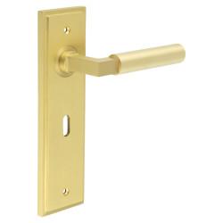 Burlington by Frelan Satin Brass Fire Rated Keyhole Lock Door Handles - Westminster - 200 x 55mm