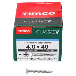 TIMCO Classic Pozi Countersunk Wood Screws - 4.0 x 40mm - A2 Stainless Steel - Pack of 200