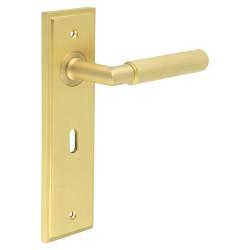 Burlington by Frelan Satin Brass Fire Rated Keyhole Lock Door Handles - Piccadilly - 200 x 55mm
