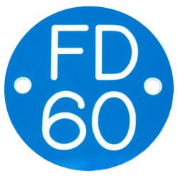 Altro FD60 Fire Door Sign - Drilled - 50mm Diameter - Rigid Plastic - Blue