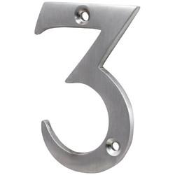 76mm Screw Fix Door Numeral - 3 - Satin Chrome