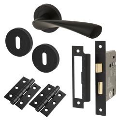 Touchpoint Matt Black 3 Lever Sashlock Door Handles on Rose Pack - Ariel Range