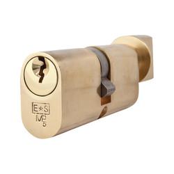 Eurospec 5 Pin 70mm Oval Thumbturn Cylinder - 35mm Turn + 35mm - Polished Brass - Keyed Alike