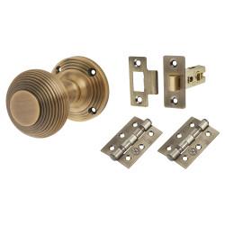 Touchpoint Antique Brass Beehive Mortice Door Knobs Pack - 60mm Rose Diameter