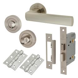 Altro Satin Nickel Bathroom Lock Door Handles on Rose Pack - Zara Range