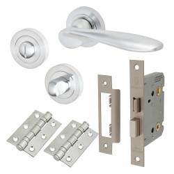 Altro Satin Chrome Bathroom Lock Door Handles on Rose Pack - Lancaster Range