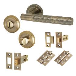 Altro Antique Brass Diamond Bathroom Deadbolt Lock Door Handles on Rose Pack - Luna Range