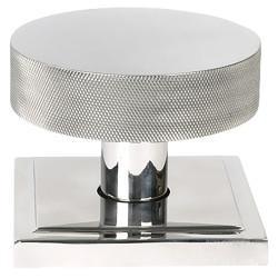 From The Anvil Brompton Polished Stainless Round Knurled Centre Door Knob on Square Rose - 90 x 90mm Rose