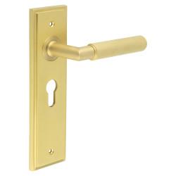 Burlington by Frelan Satin Brass Fire Rated Euro Lock Door Handles - Piccadilly - 200 x 55mm