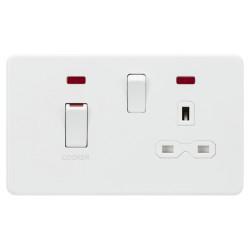 Knightsbridge 45A 2 Gang DP Cooker Switch & 13A Switched Socket with Neon - Matt White/ White Insert