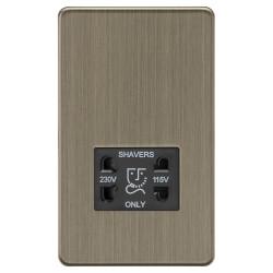 Knightsbridge 115/230V Screwless Dual Voltage Shaver Socket - Antique Brass with Black Insert
