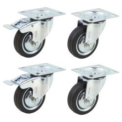Coldene Rubber Castor 2 x Swivel, 2 x Swivel Braked - 300kg Max - 125mm Diameter - Black - Pack of 4