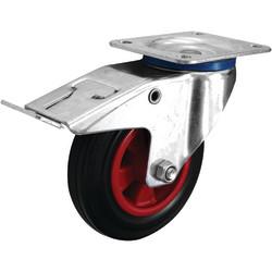 Coldene Heavy Duty Industrial Castor - Swivel Braked - 205kg Max Weight - 200mm Diameter - Black/Red