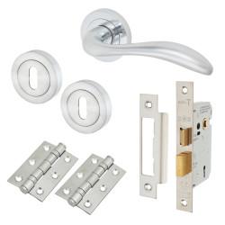 Altro Satin Chrome 3 Lever Sashlock Door Handles on Rose Pack - Sussex Range