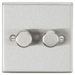 Knightsbridge 5-150W 2 Gang 2 Way Push On/Off Rotary Square Intelligent LED Dimmer - Brushed Chrome