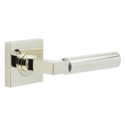 Burlington by Frelan Polished Nickel Fire Rated Door Handles on Square Rose - Westminster Range