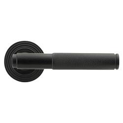 From The Anvil Matt Black Knurled Door Handles on Round Beehive Rose - Brompton Range