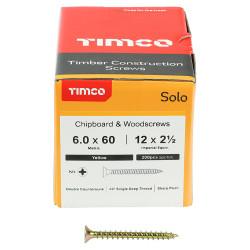 TIMCO Solo Chippy Pozi Countersunk Wood Screws - 6.0 x 60mm - Yellow Zinc - Pack of 200