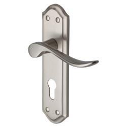 Heritage Brass by M Marcus Satin Nickel Scroll Euro Lock Door Handles - Sandown Range - 180 x 48mm