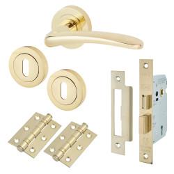 Touchpoint Polished Brass 3 Lever Sashlock Door Handles on Rose Pack - Eloise Range