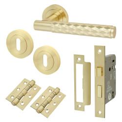 Altro Satin Brass Diamond 3 Lever Sashlock Door Handles on Rose Pack - Luna Range